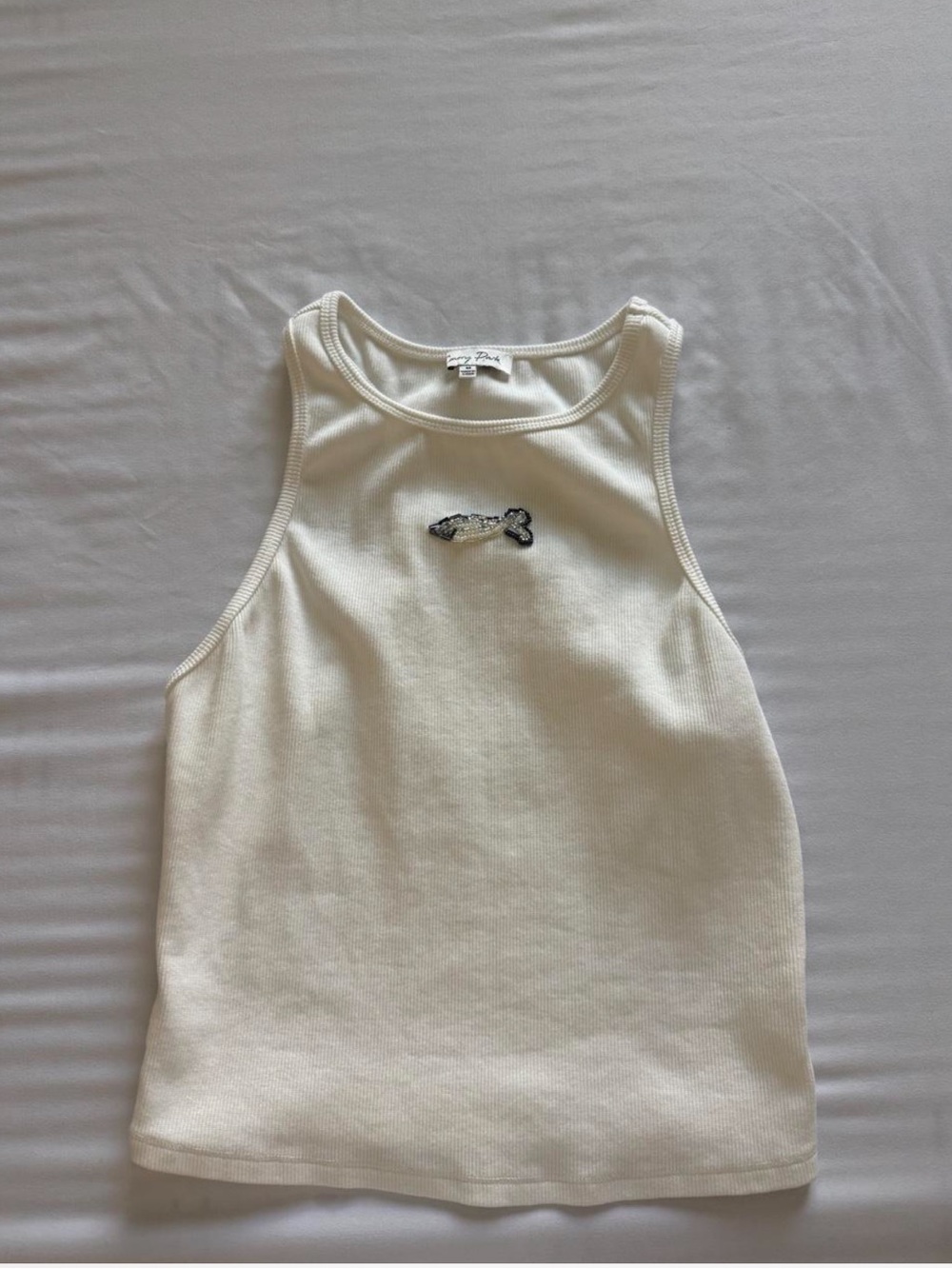 Beginning Boutique Cream Ribbed Tank with Fish Patch